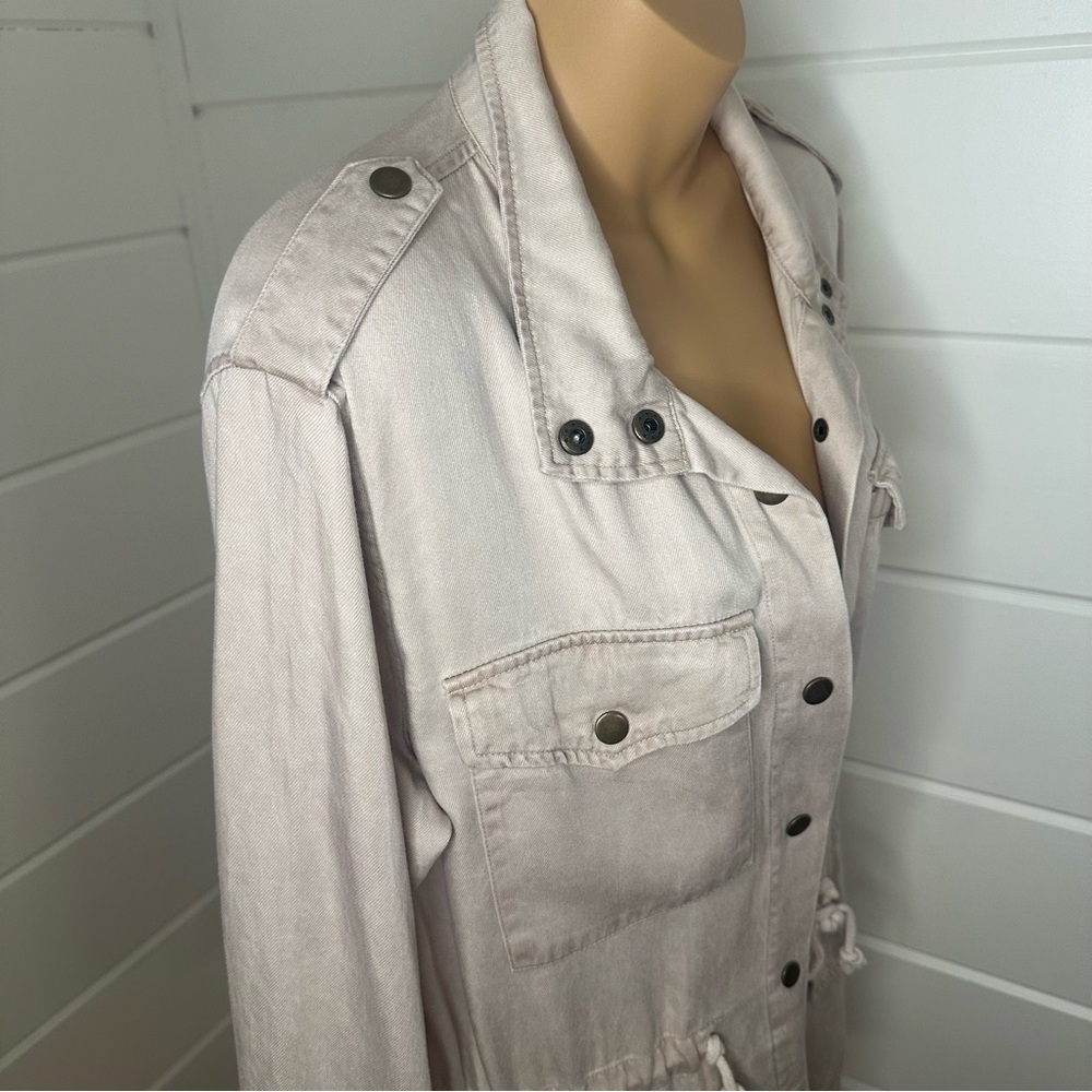 Jane + Delancey Utility Jacket Khaki Beige Drawstring Safari Coat Size Small GUC